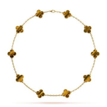 18K Vintage Alhambra Tiger Eye 10 Motifs Necklace