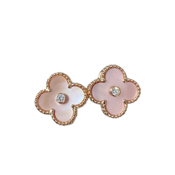 Roostick Clover Mop Pink Gold Diamond Earrings