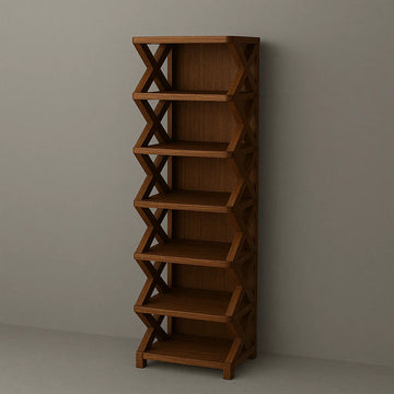 Six Tier Wooden Shoe Rack With Geometric Side Design Brown