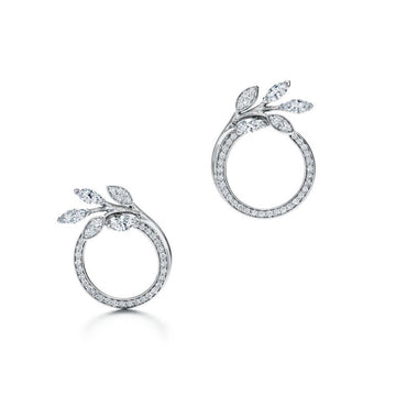 Roostick Diamond Vine Circle Earrings in Platinum