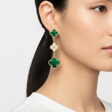 Magic Alhambra Malachite Three Motifs Clover Earrings
