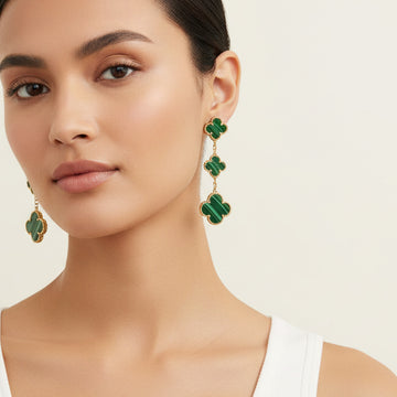 Magic Alhambra Malachite Three Motifs Clover Earrings 18K