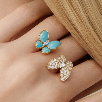 Two Butterfly Between The Finger Turquoise Ring