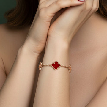 Vintage Alhambra Five Motifs Carnelian Clover Bracelet