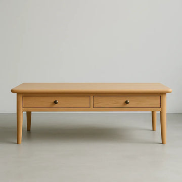Wood Coffee Table Dual Drawer Design For Everyday Living