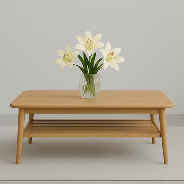 Wooden Coffee Table Open Shelf Slim Design For Modern Space