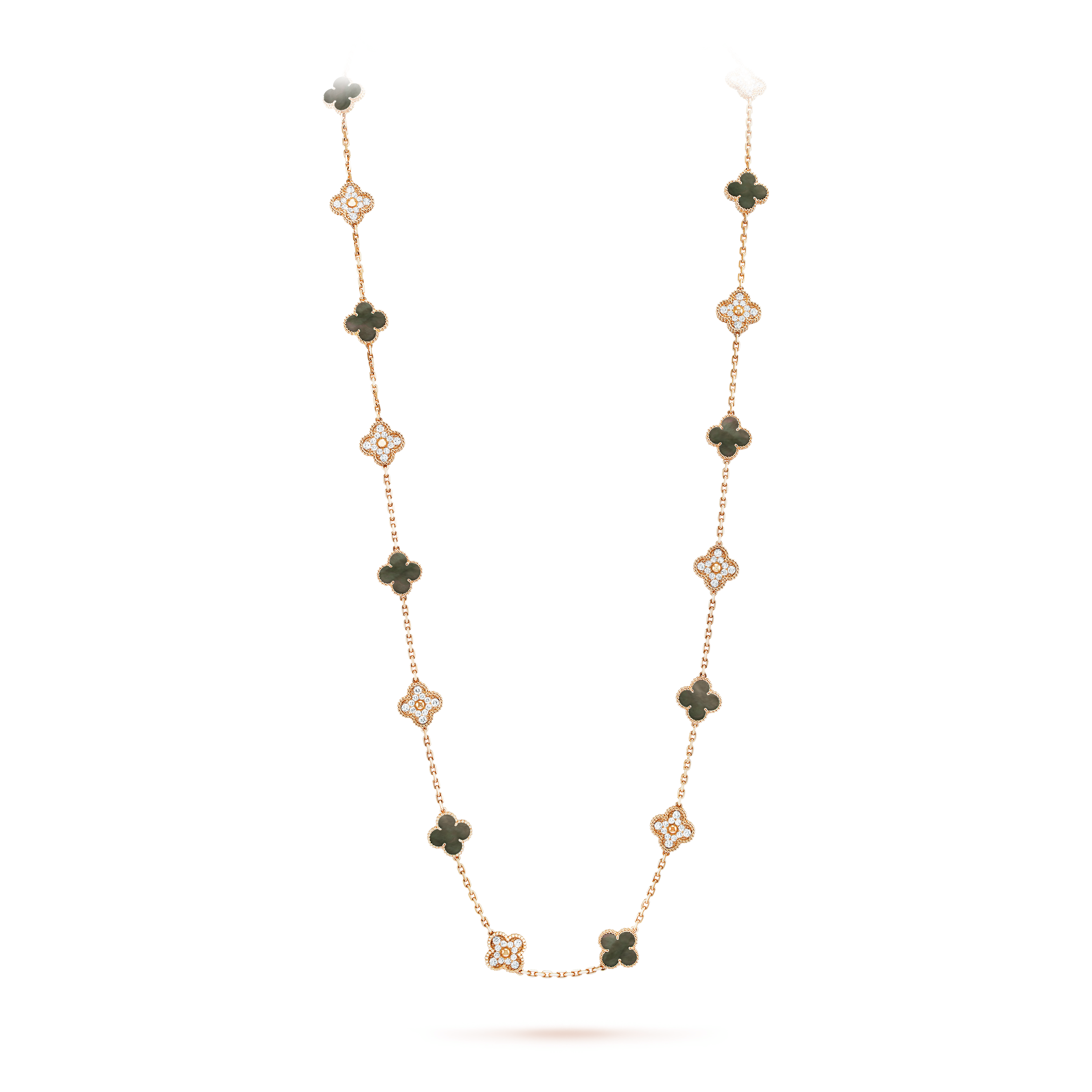 Roostick Vintage Alhambra Onyx And Diamond 20 Motifs Necklace