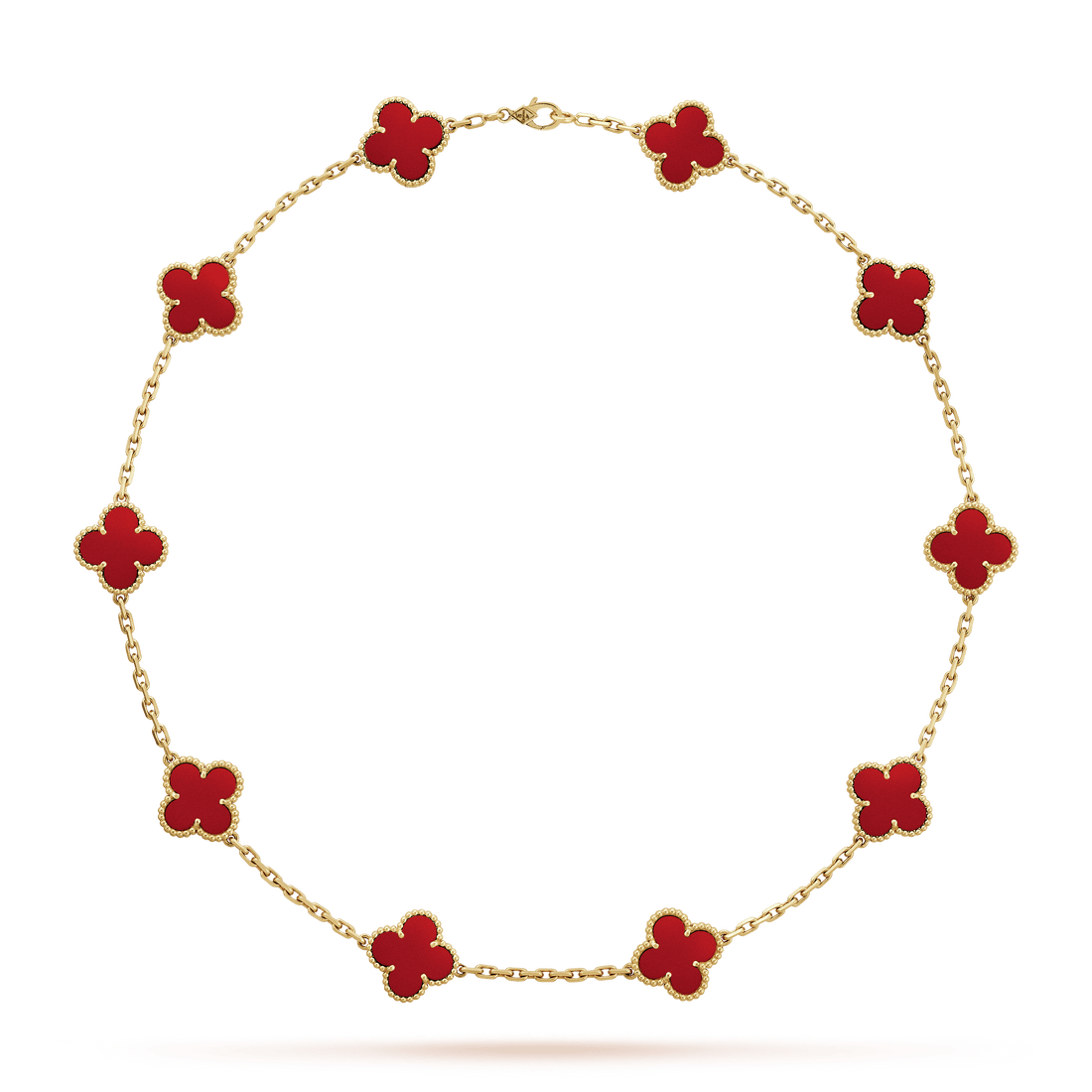 18K Vintage Alhambra Carnelian 10 Motifs Necklace