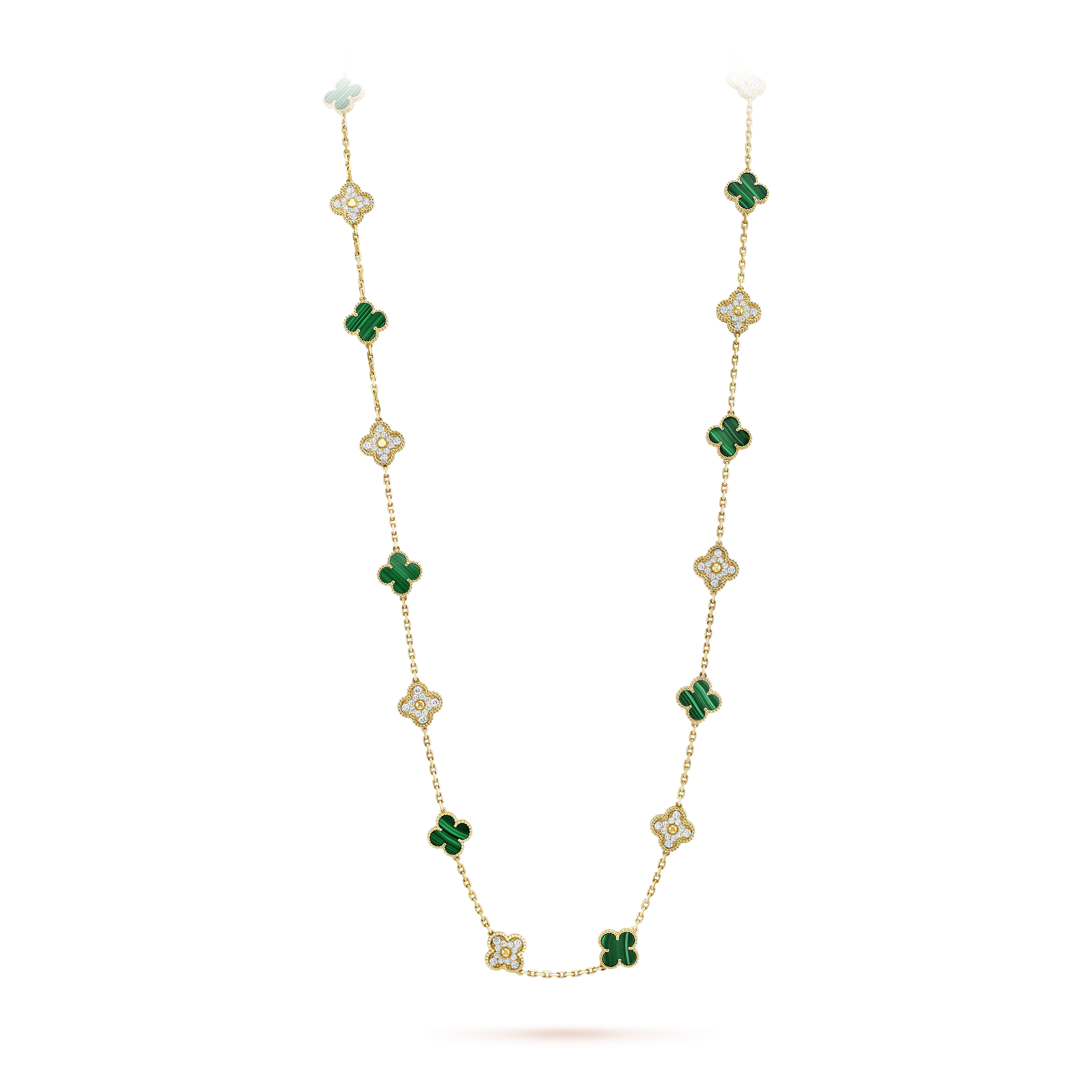 Roostick Vintage Alhambra Malachite Diamonds 20 Motifs Long Clover Necklace