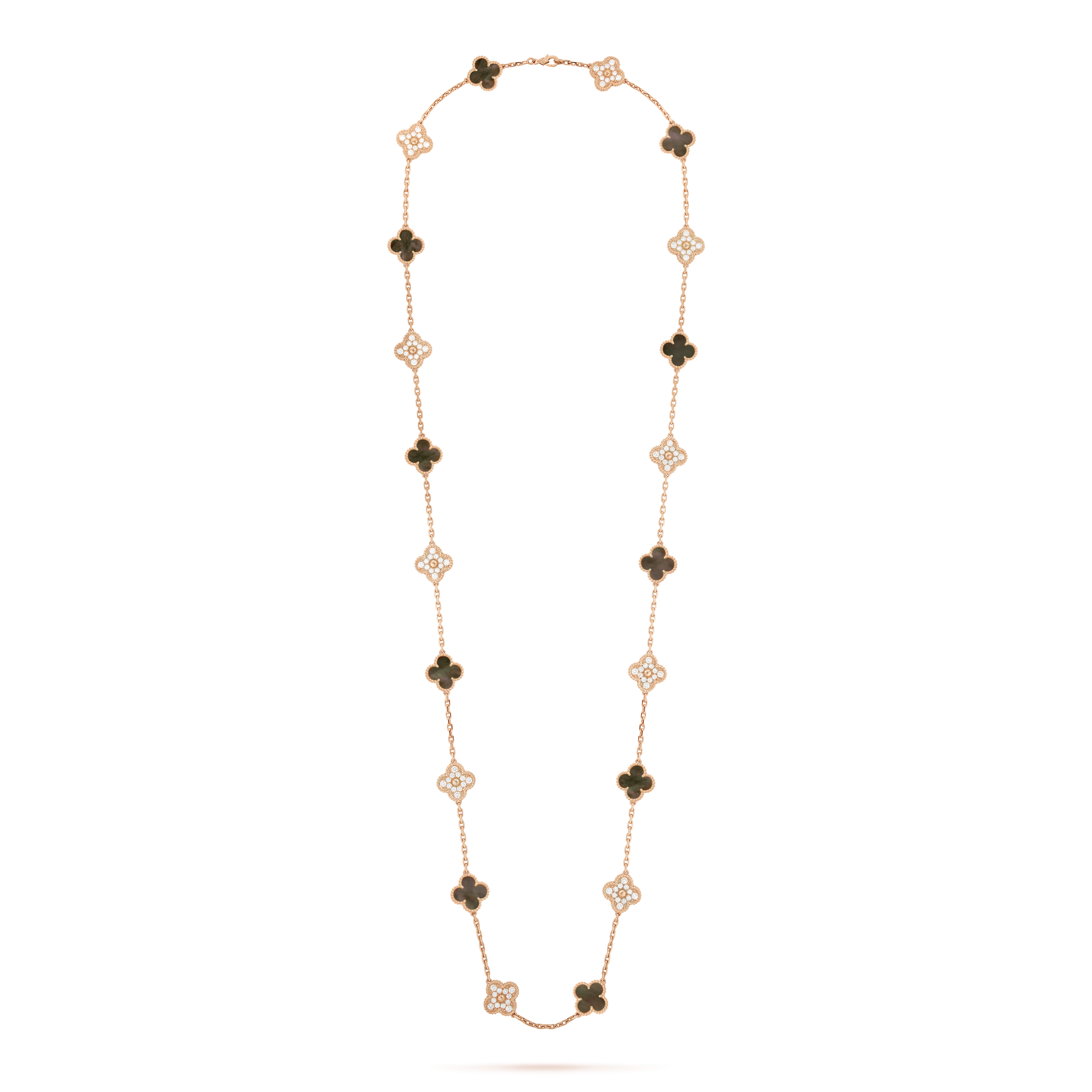 Roostick Vintage Alhambra Onyx And Diamond 20 Motifs Necklace