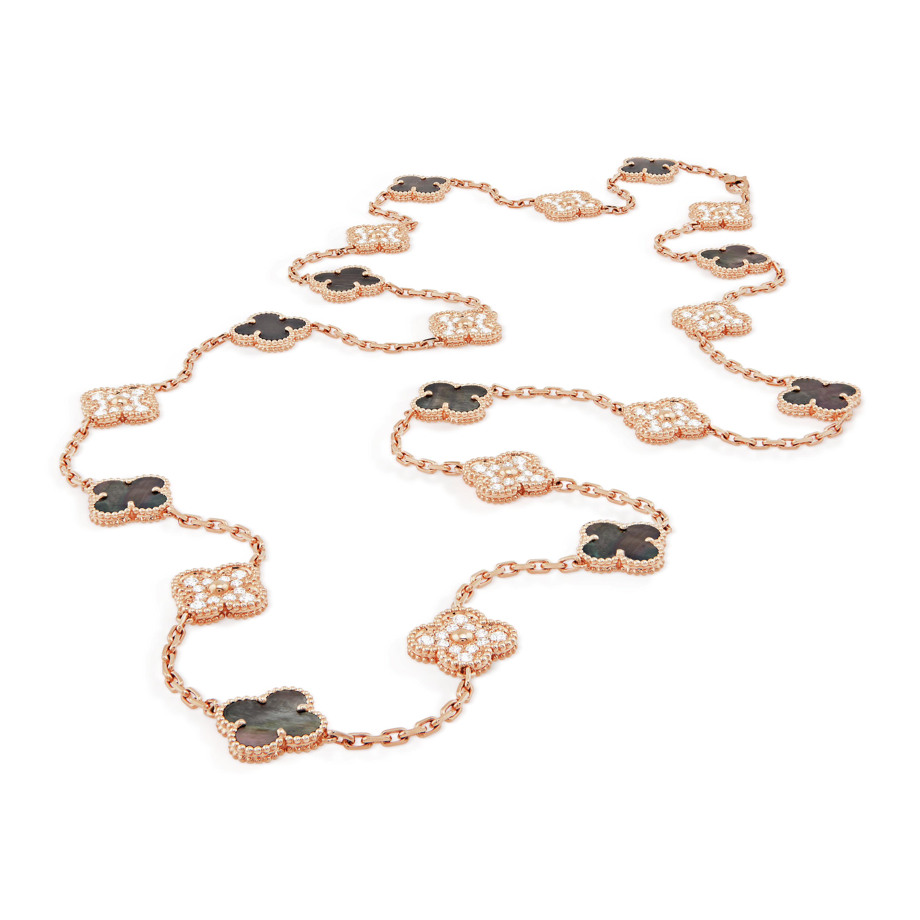 Roostick Vintage Alhambra Onyx And Diamond 20 Motifs Necklace