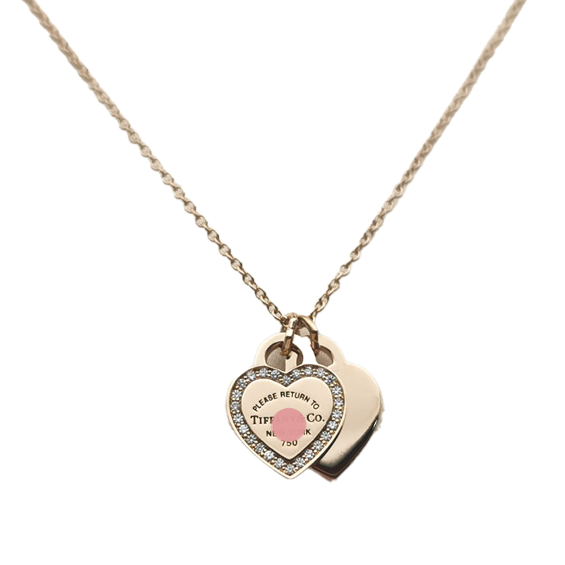 Roostick T Double Heart Tag Diamond Necklaces