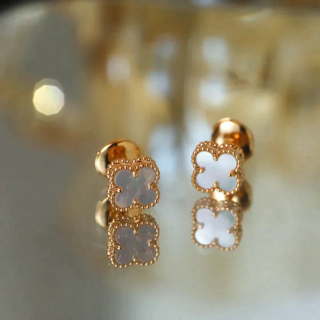 Roostick Clover Mini Pink Gold Mop Earrings