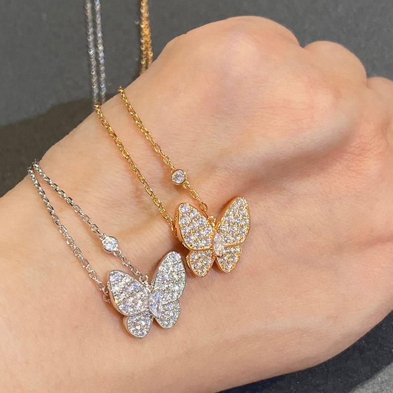 Roostick Gold Two Butterfly Necklace