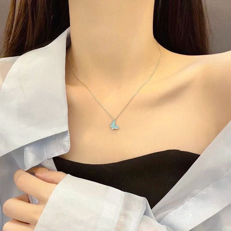 Roostick Sweet Alhambra Blue Butterfly Necklace