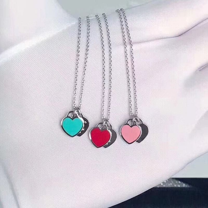 Roostick Red Double Heart Tag Necklace