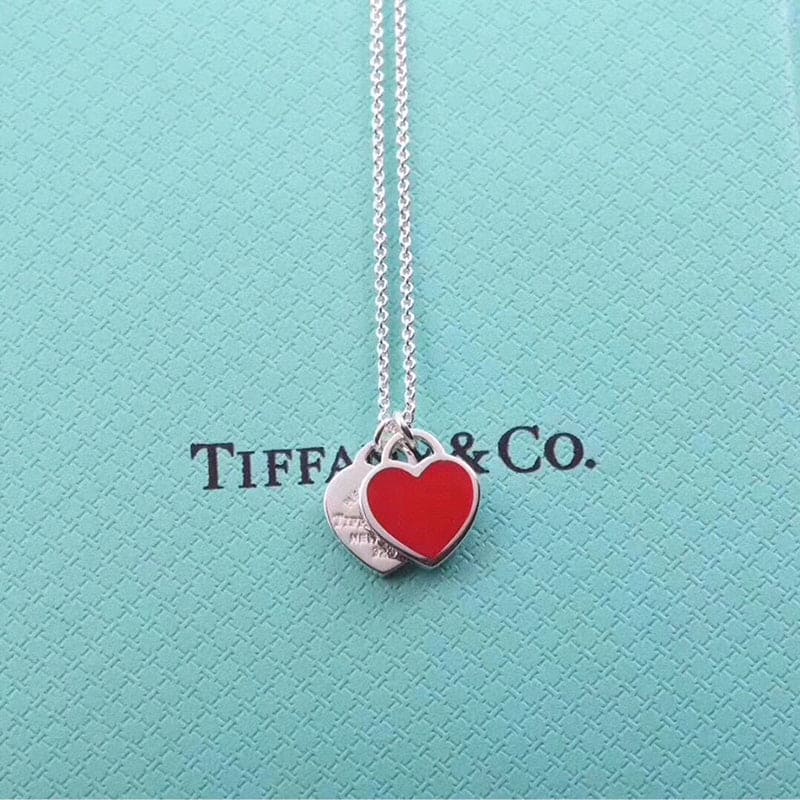 Roostick Red Double Heart Tag Necklace