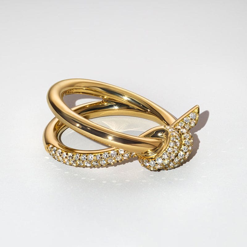 18K Yellow Gold  Knot Double Row Diamonds Ring