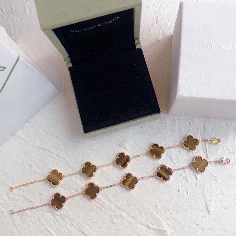 Roostick Vintage Alhambra Five Motifs Tiger Eye Bracelet