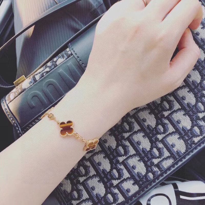 Roostick Vintage Alhambra Five Motifs Tiger Eye Bracelet