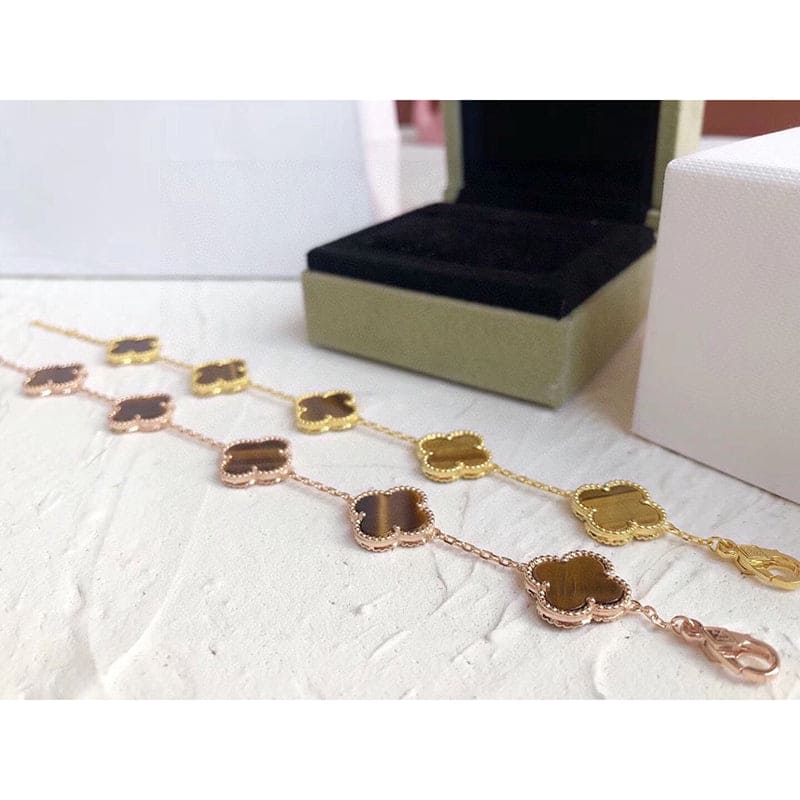 Roostick Vintage Alhambra Five Motifs Tiger Eye Bracelet
