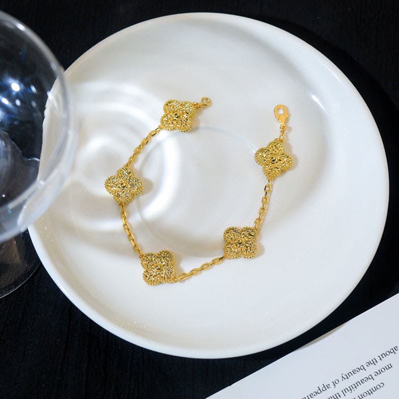 Roostick Yellow Gold Five Motifs Clover Bracelet