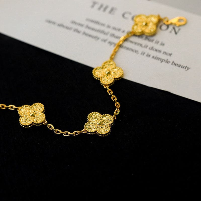 Roostick Yellow Gold Five Motifs Clover Bracelet