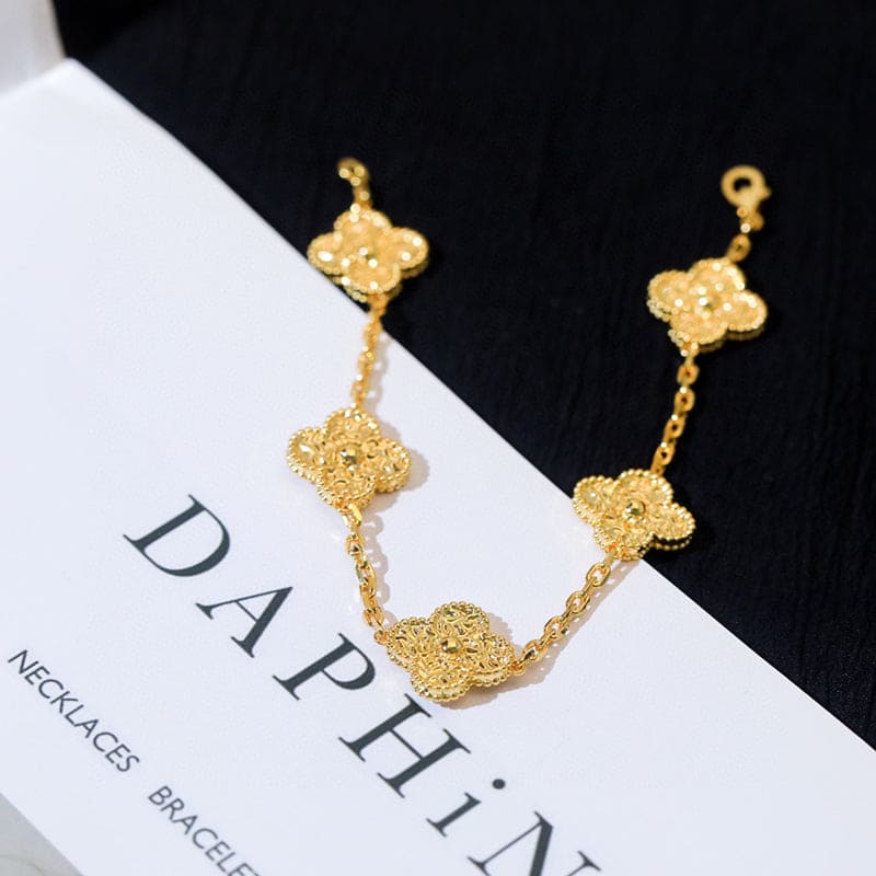 Roostick Yellow Gold Five Motifs Clover Bracelet