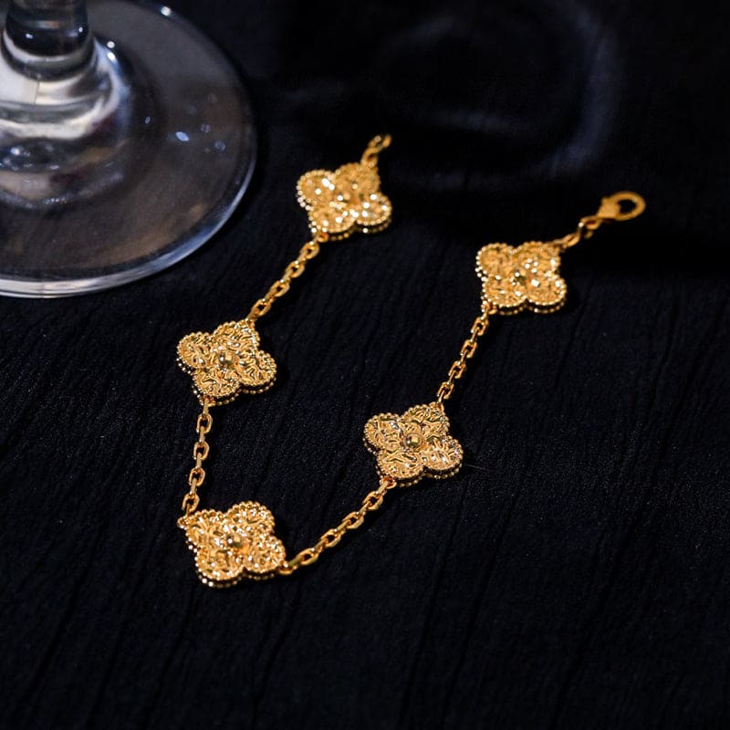 Roostick Rose Gold Five Motifs Clover Bracelet