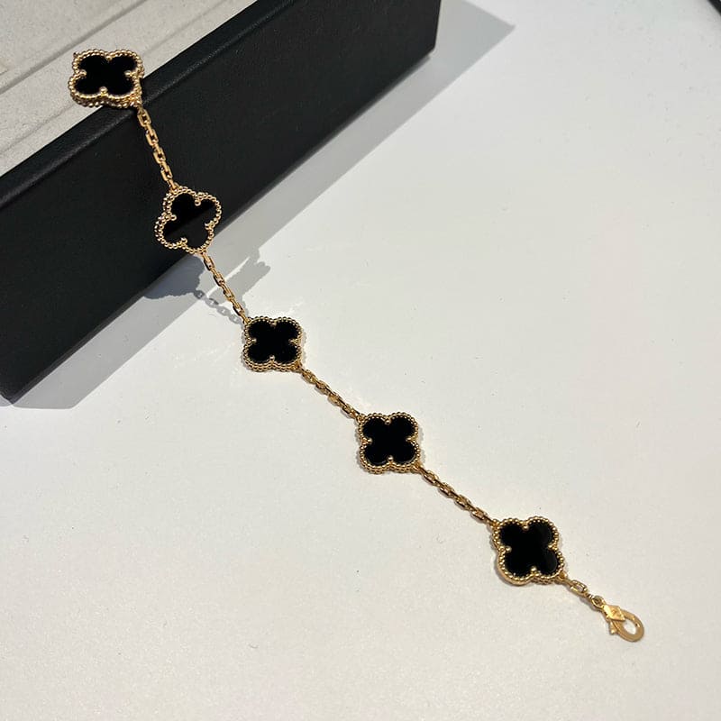 Roostick Vintage Alhambra Five Motifs Clover Onyx Bracelet