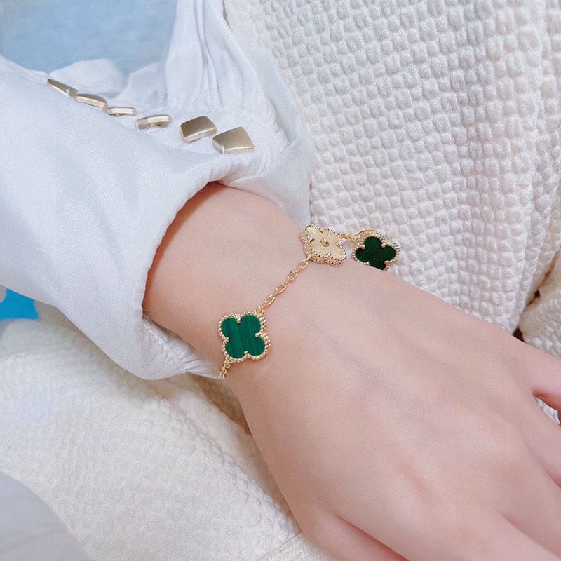 Roostick Vintage Alhambra Five Motifs Malachite Diamonds Clover Bracelet