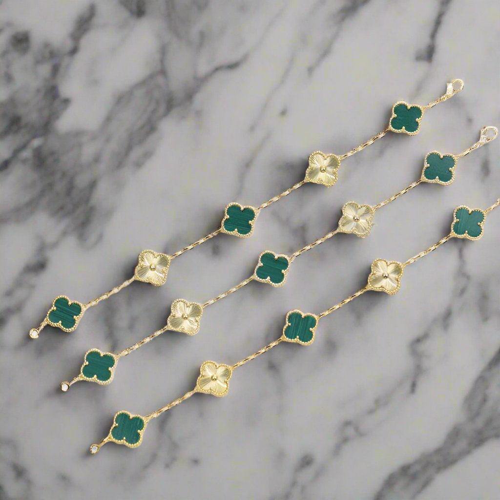 Roostick Vintage Alhambra Five Motifs Malachite Diamonds Clover Bracelet