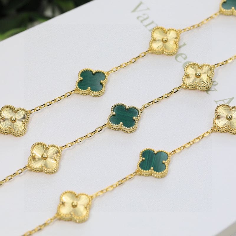 Roostick Vintage Alhambra Five Motifs Malachite Diamonds Clover Bracelet