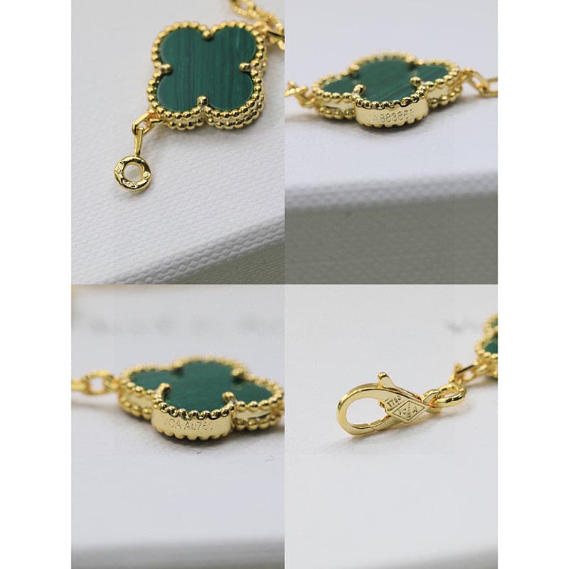 Roostick Vintage Alhambra Five Motifs Malachite Diamonds Clover Bracelet