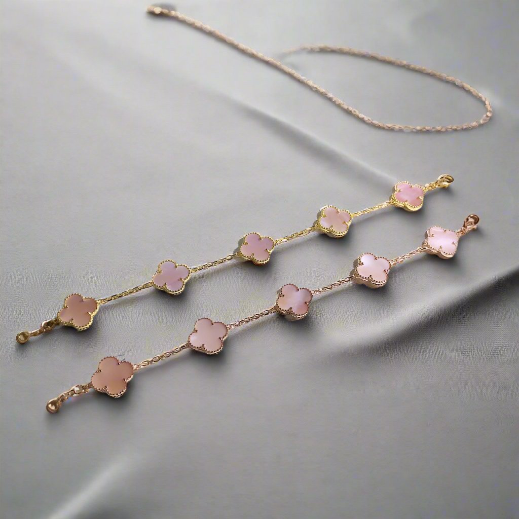 Roostick Vintage Alhambra Five Motifs Pink Opal Bracelet