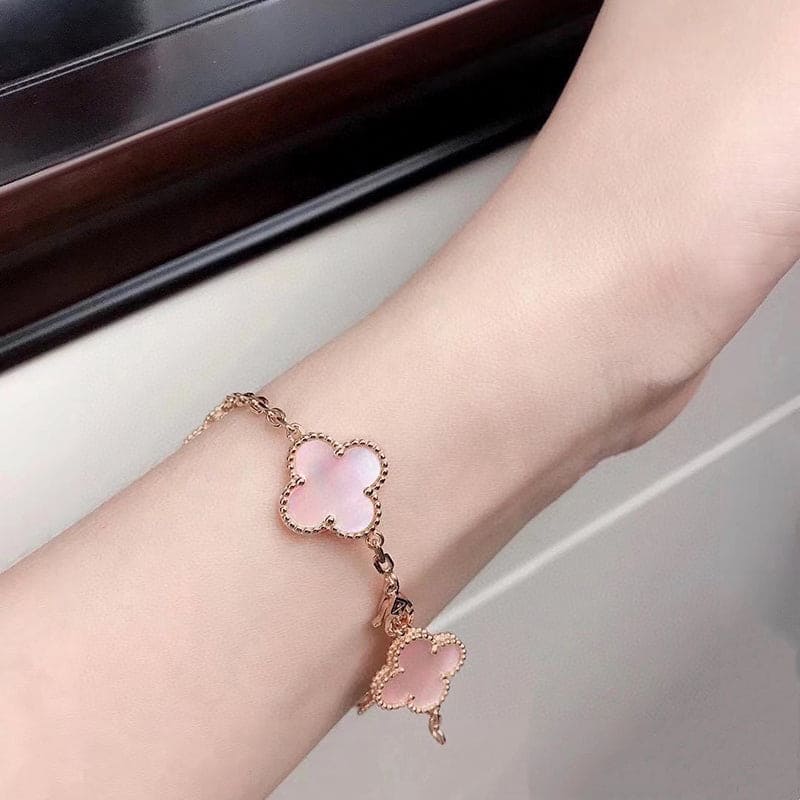 Roostick Vintage Alhambra Five Motifs Pink Opal Bracelet