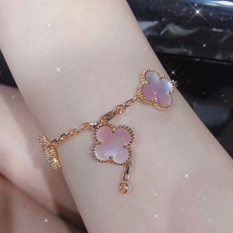 Roostick Vintage Alhambra Five Motifs Pink Opal Bracelet