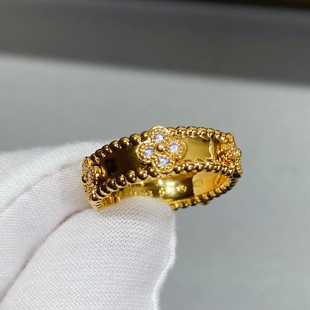 18K Yellow Gold Perlée Clovers Ring