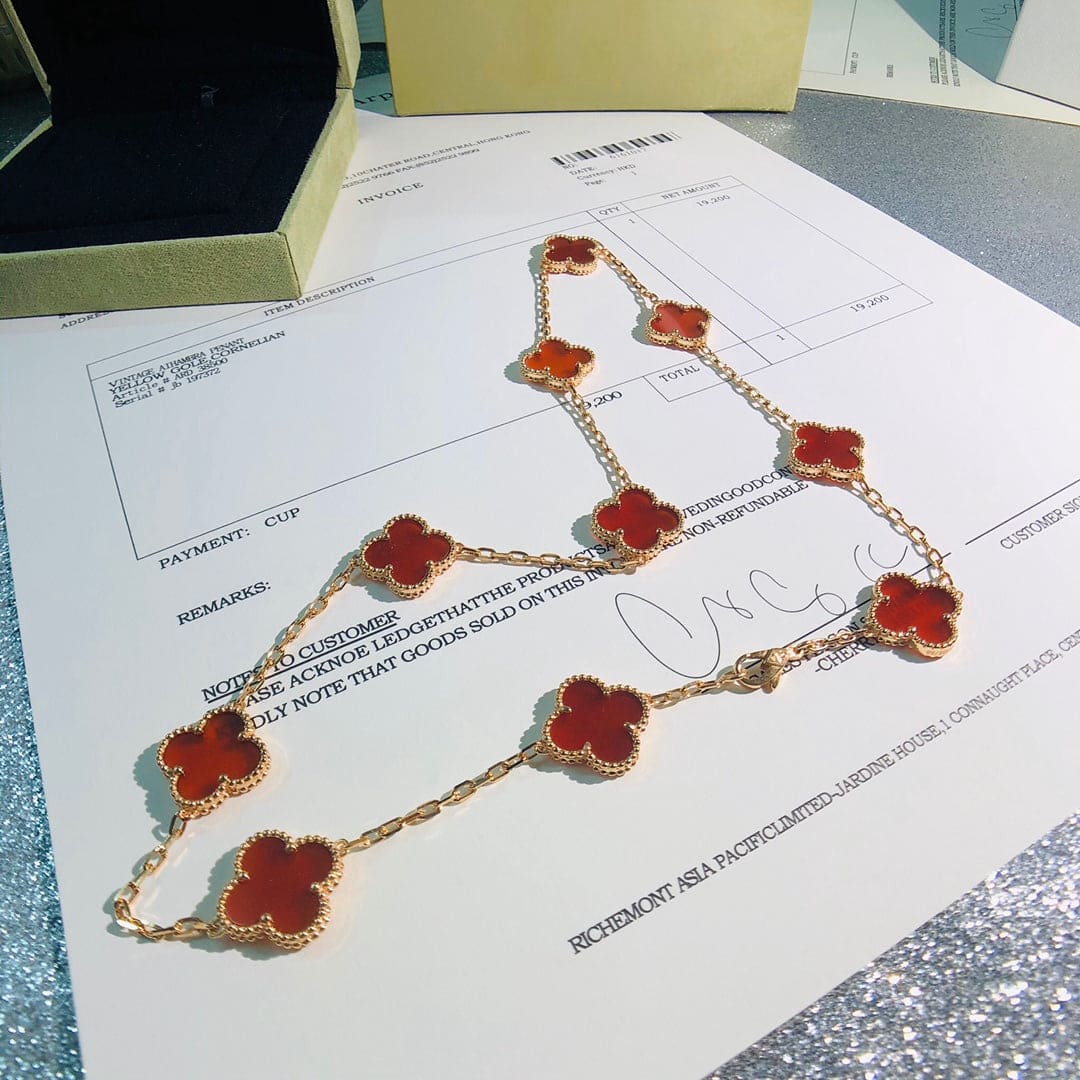 Roostick Vintage Alhambra Carnelian 10 Motifs Necklace