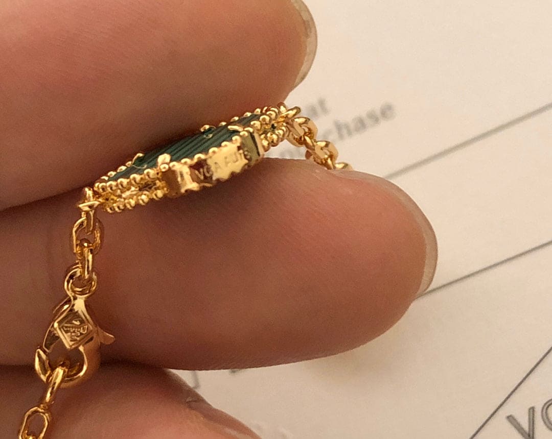 Roostick Vintage Alhambra Malachite Diamonds 10 Motifs Necklace