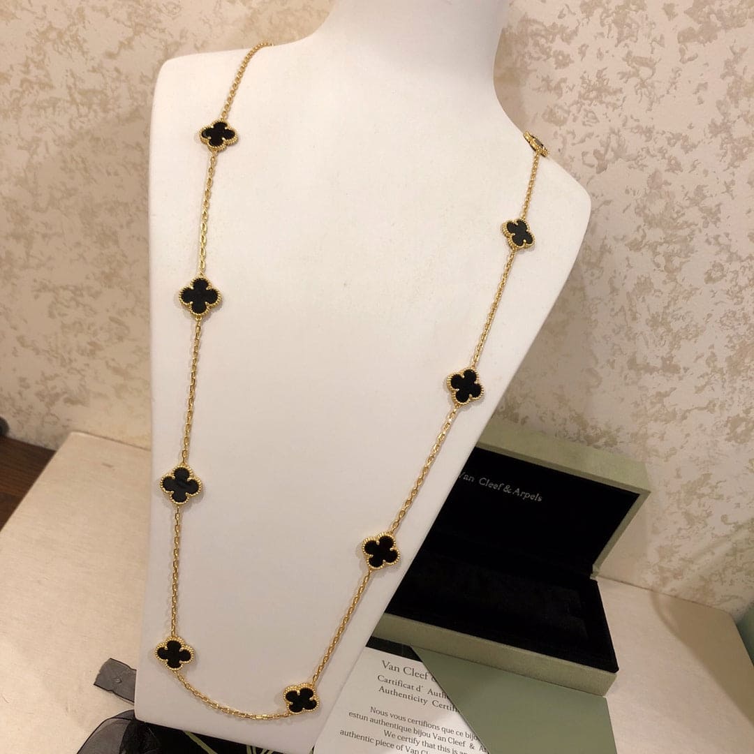 18K Vintage Alhambra Black 10 Motifs Necklace