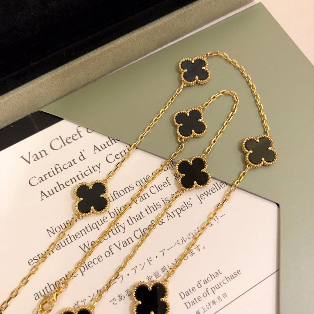 Roostick Vintage Alhambra Black 10 Motifs Clover Necklace