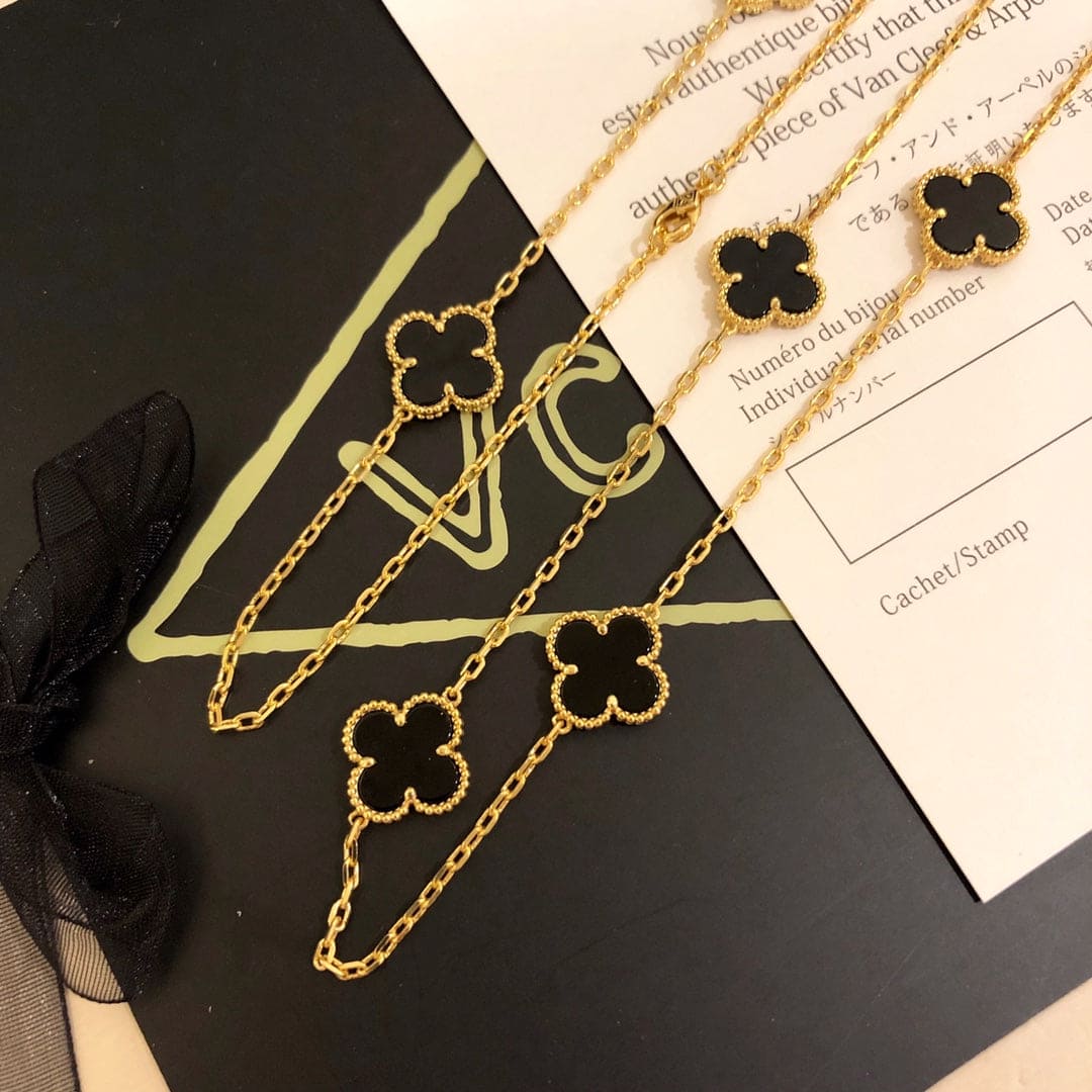 Roostick Vintage Alhambra Black 10 Motifs Clover Necklace