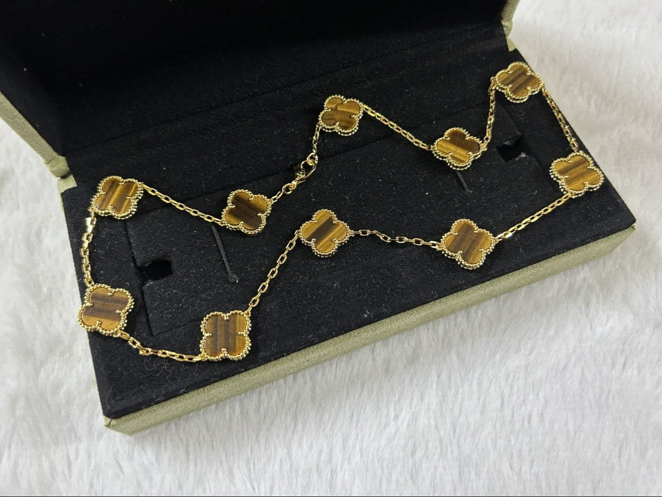 Roostick Vintage Alhambra Tiger Eye 10 Motifs Necklace