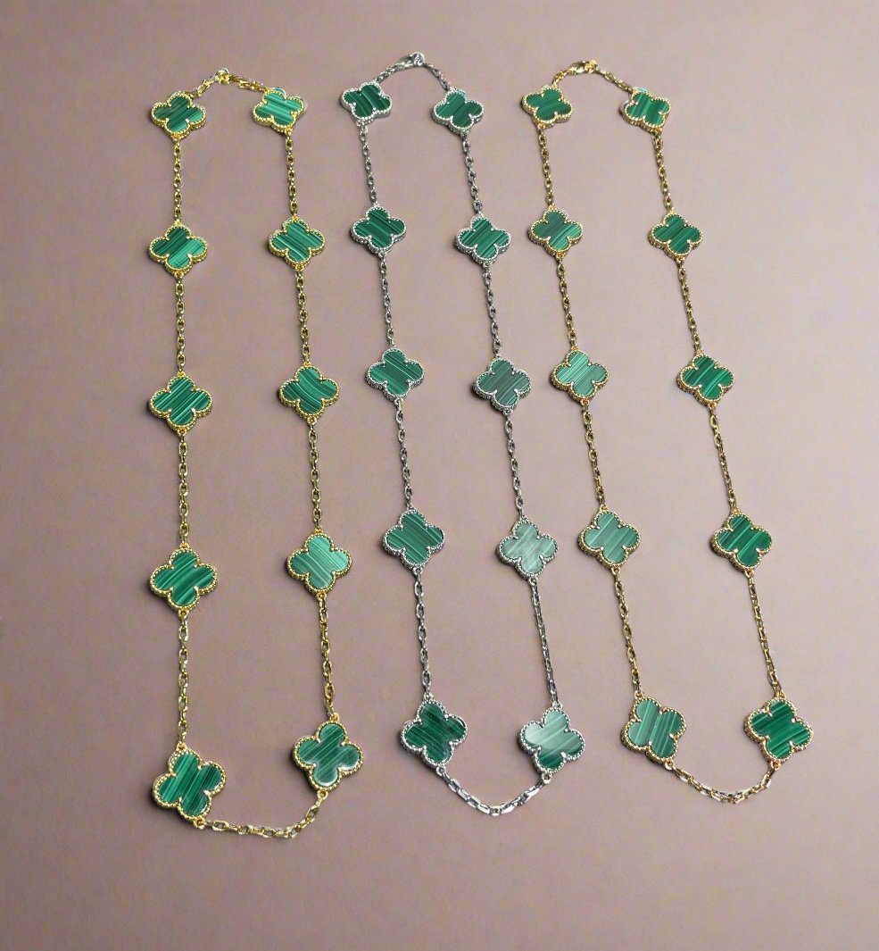 Roostick Vintage Alhambra Malachite 10 Motifs Necklace
