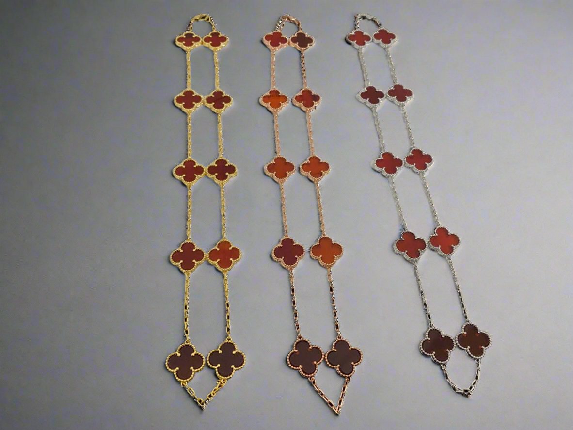 Roostick Vintage Alhambra Carnelian 10 Motifs Necklace