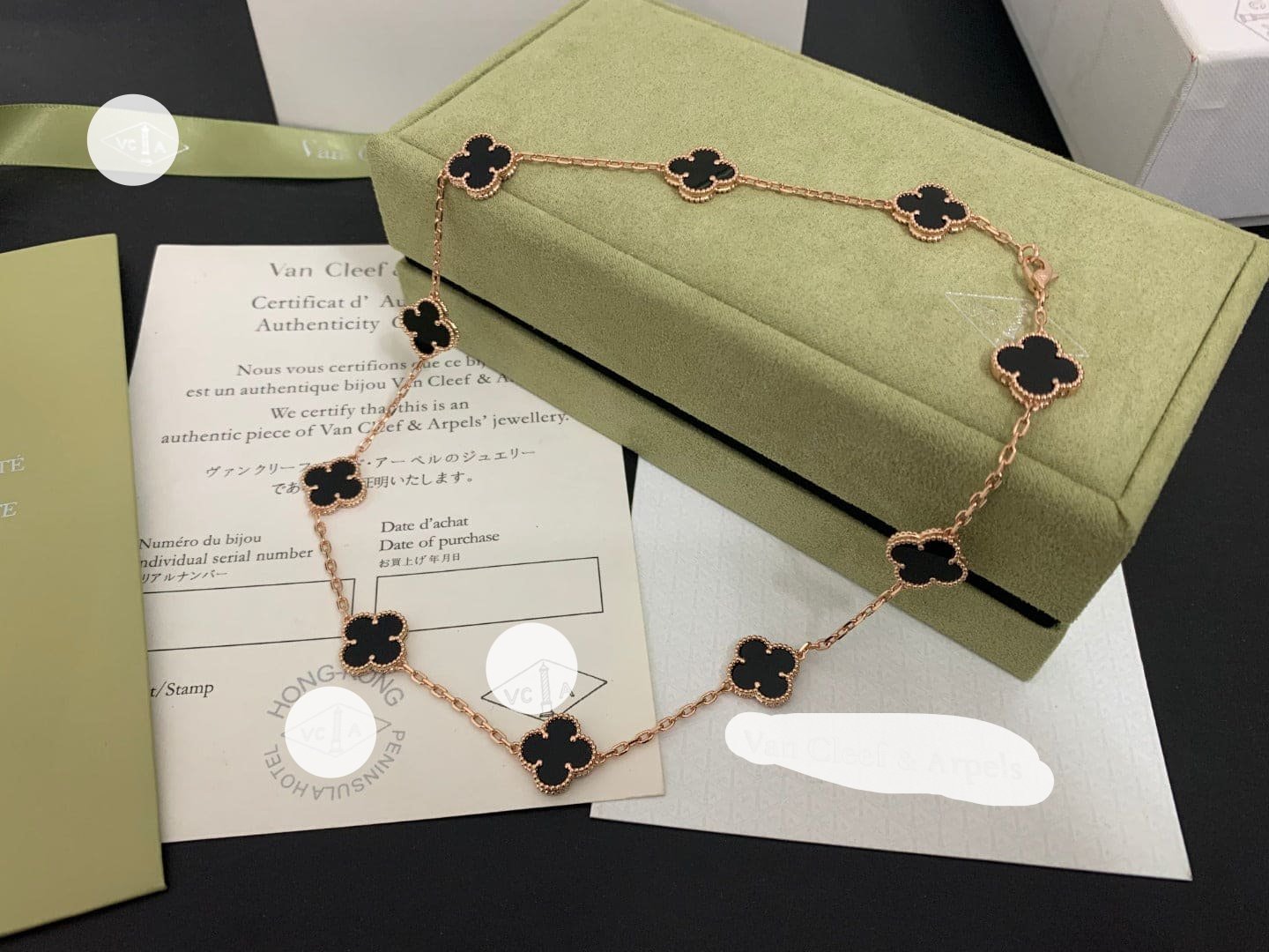Roostick Vintage Alhambra Black 10 Motifs Clover Necklace