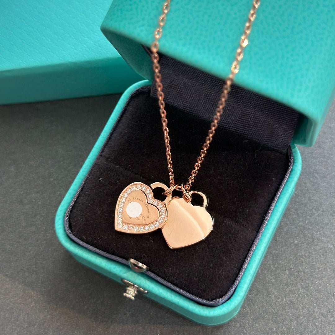 Roostick T Double Heart Tag Diamond Necklaces