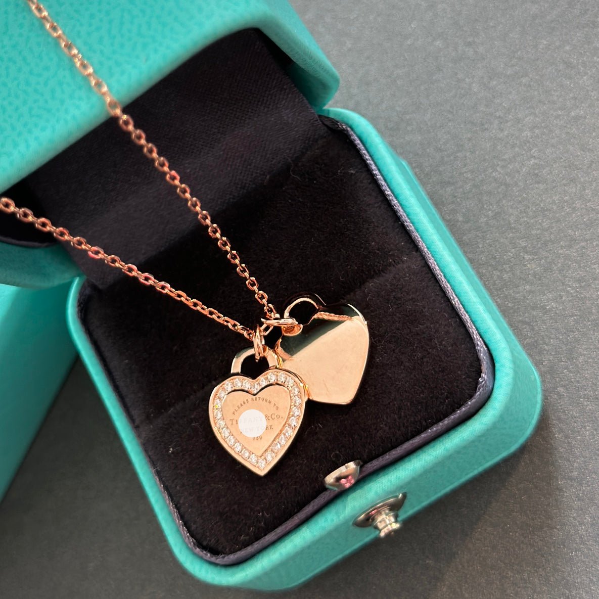 Roostick T Double Heart Tag Diamond Necklaces