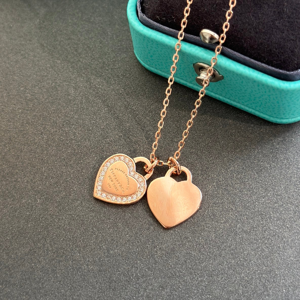 Roostick T Double Heart Tag Diamond Necklaces